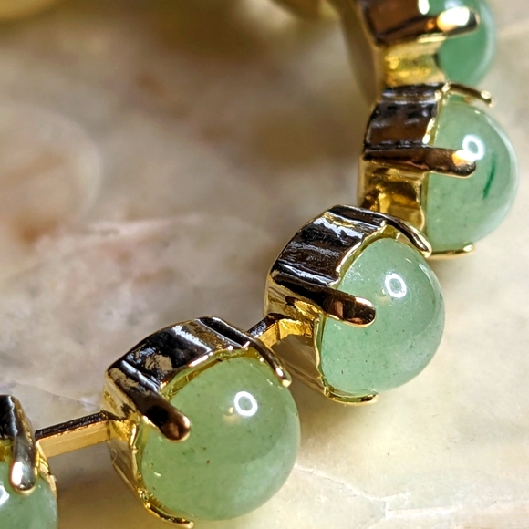 Genuine Green Jade Bracelet in 14K Gold Plated - Picture 4 of 4